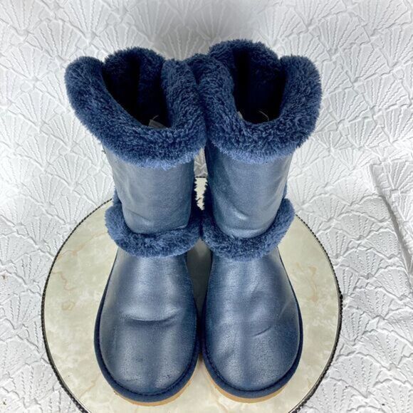 UGG Boots Womens Sz 10 Navy Blue Becket Suede Shearling Sheepskin Buckle Booties - Picture 5 of 13
